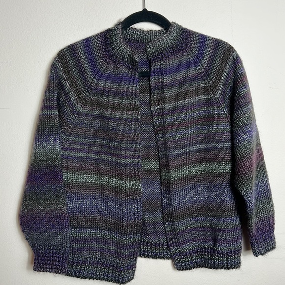 Handmade Knit Sweater Cardigan Open Front Purple Grey size S/M - Picture 2 of 12